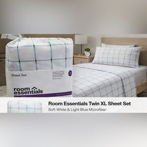 Room Essentials Twin XL Sheet Set Blue Plaid Microfiber Dorm‎ Bedding Set Target